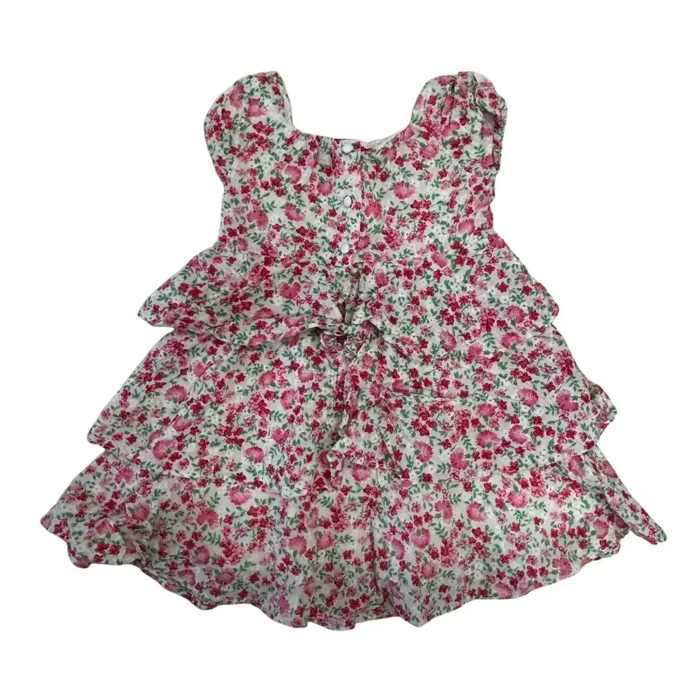 Vintage Ralph Lauren Dress Girls Baby 18M Pink Floral Ruffle Tiered Cotton